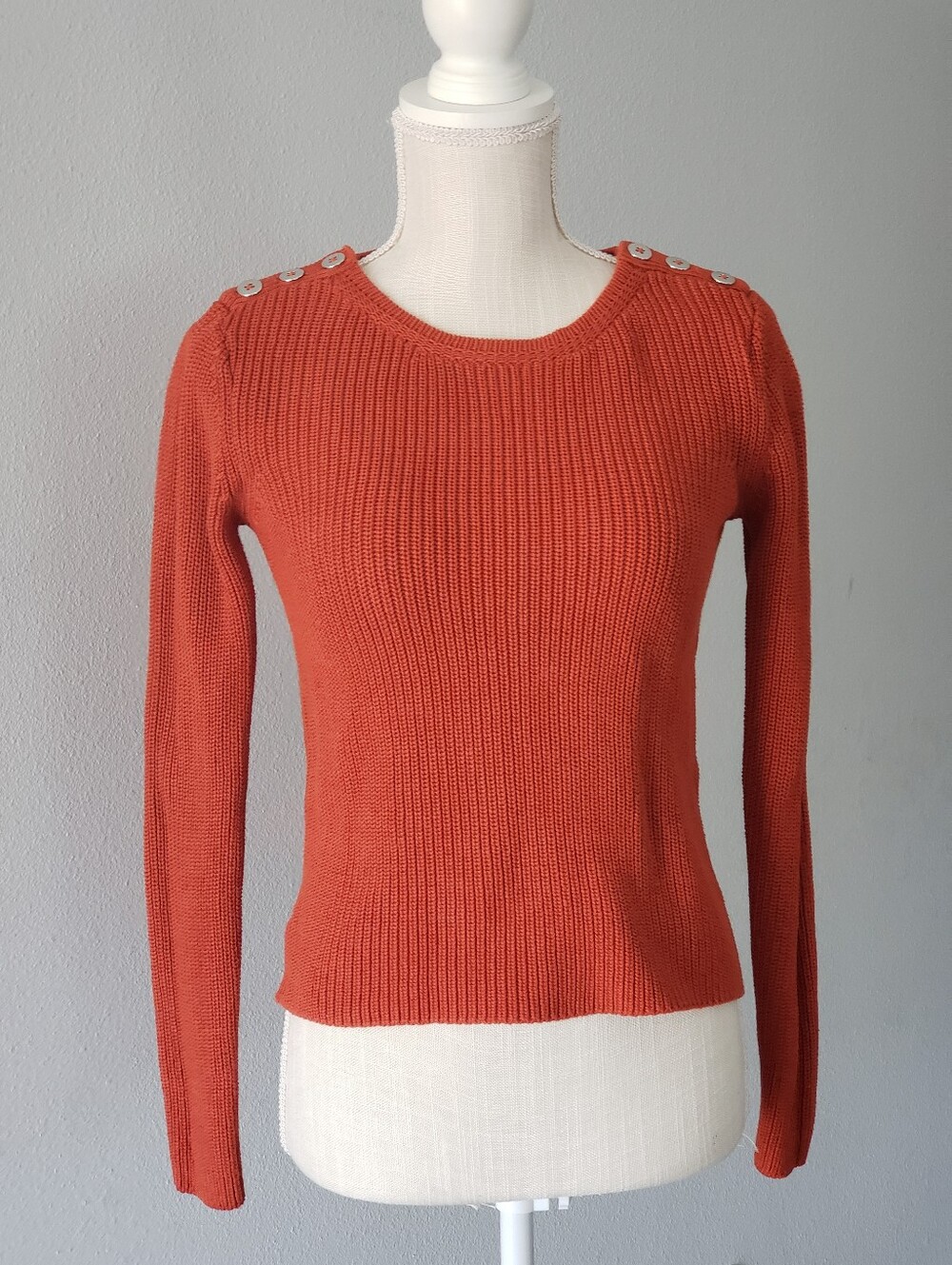 Massimo Dutti Burnt Orange Ribbed Knit Sweater Women's Size S 100% Cotton